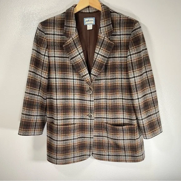 Pendleton womens medium Originals Plaid Blazer Jacket Wool W Brown & Beige